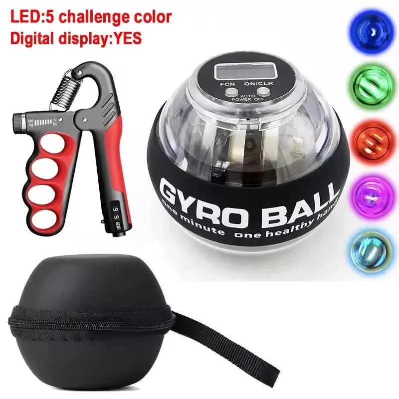 Gyro Ball With Balls Bag Powerball Coloured Lights Power Ball Gym Exercise Sport Workout Equipment Armwrestling Forearm Training