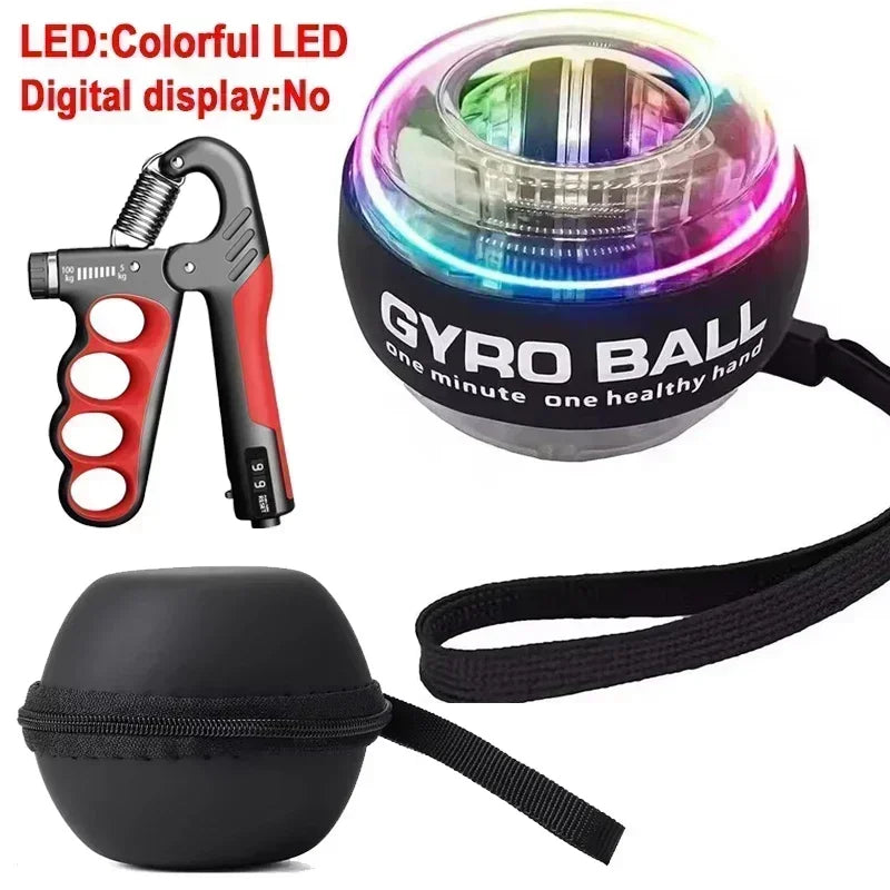 Gyro Ball With Balls Bag Powerball Coloured Lights Power Ball Gym Exercise Sport Workout Equipment Armwrestling Forearm Training