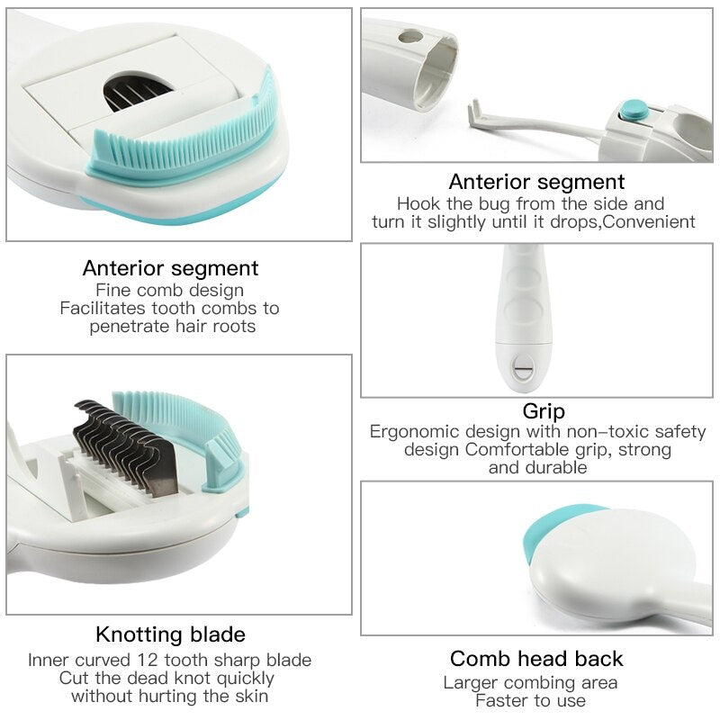 3 in 1 Dense Tooth Comb Dog Cat Hair Shedding Brush Pet Hair Remover Grooming Knot Tool Hair Lice Removal for Puppy Random Color