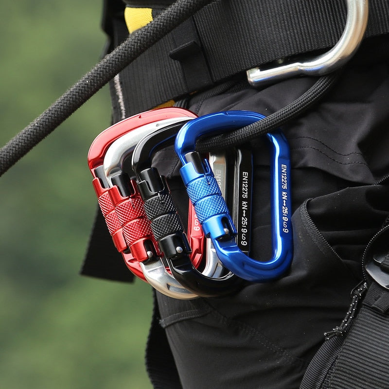 XINDA Outdoor Rock Climbing Carabiner 25KN Safety Connector Lock Aluminum alloy Spring-loaded Gate Buckle Survive Equipment