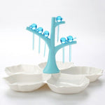Load image into Gallery viewer, 5 Compartments Fruit Plate Fork Set Bird Fork Tree Fork Holder Flower-shaped Fruit Plate New
