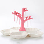 Load image into Gallery viewer, 5 Compartments Fruit Plate Fork Set Bird Fork Tree Fork Holder Flower-shaped Fruit Plate New
