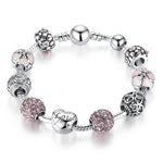 Load image into Gallery viewer, BAMOER: Antique Silver Charm Bracelet &amp; Bangle with Love &amp; Flower Beads
