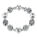 Load image into Gallery viewer, BAMOER: Antique Silver Charm Bracelet &amp; Bangle with Love &amp; Flower Beads
