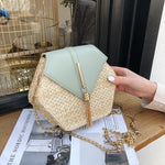 Load image into Gallery viewer, Hexagon Summer Rattan &amp; Leather Bag Handmade

