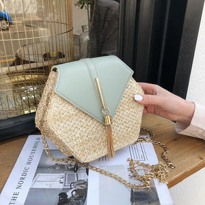 Hexagon Summer Rattan & Leather Bag Handmade