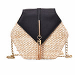 Load image into Gallery viewer, Hexagon Summer Rattan &amp; Leather Bag Handmade
