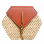 Load image into Gallery viewer, Hexagon Summer Rattan &amp; Leather Bag Handmade
