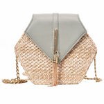 Load image into Gallery viewer, Hexagon Summer Rattan &amp; Leather Bag Handmade

