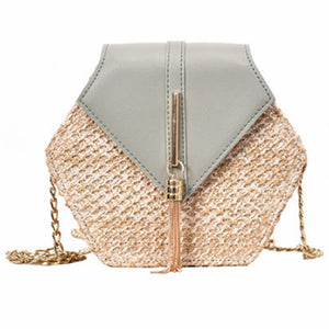 Hexagon Summer Rattan & Leather Bag Handmade