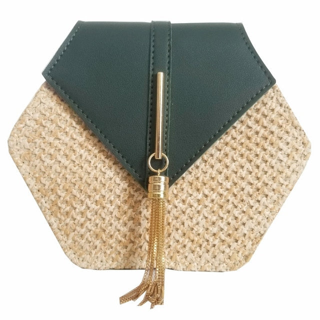 Hexagon Summer Rattan & Leather Bag Handmade