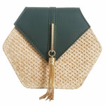 Load image into Gallery viewer, Hexagon Summer Rattan &amp; Leather Bag Handmade
