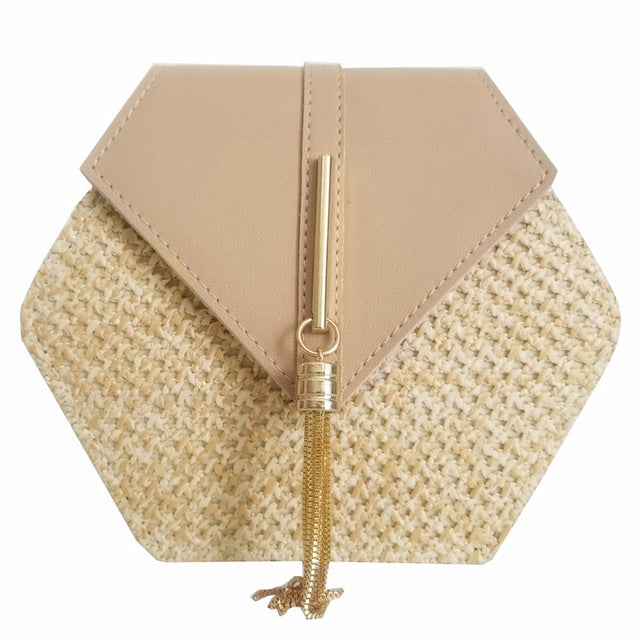 Hexagon Summer Rattan & Leather Bag Handmade