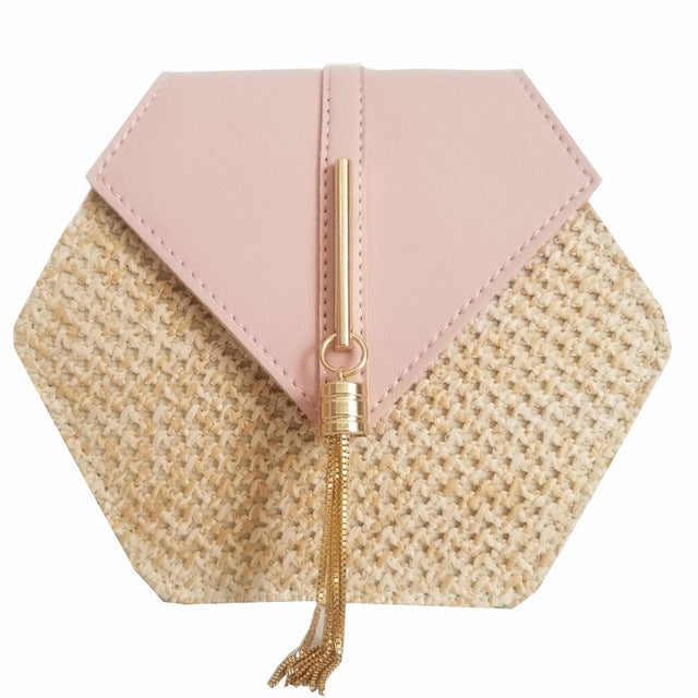 Hexagon Summer Rattan & Leather Bag Handmade