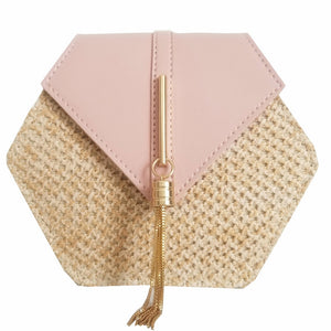 Hexagon Summer Rattan & Leather Bag Handmade