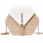 Load image into Gallery viewer, Hexagon Summer Rattan &amp; Leather Bag Handmade
