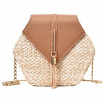 Load image into Gallery viewer, Hexagon Summer Rattan &amp; Leather Bag Handmade

